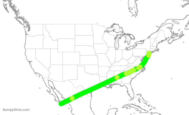 Turbulence forecast map for JBU938, SJD to JFK