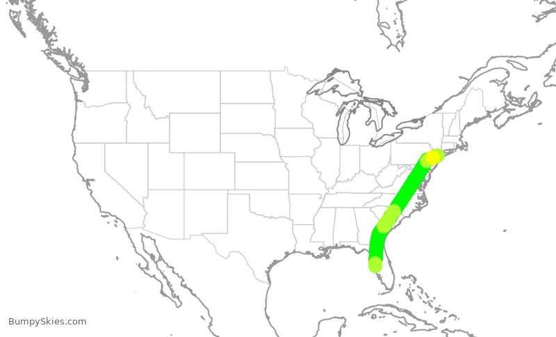 Turbulence forecast map for JBU941, JFK to TPA