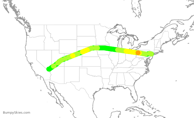 Turbulence forecast map for JBU957, EWR to LAS