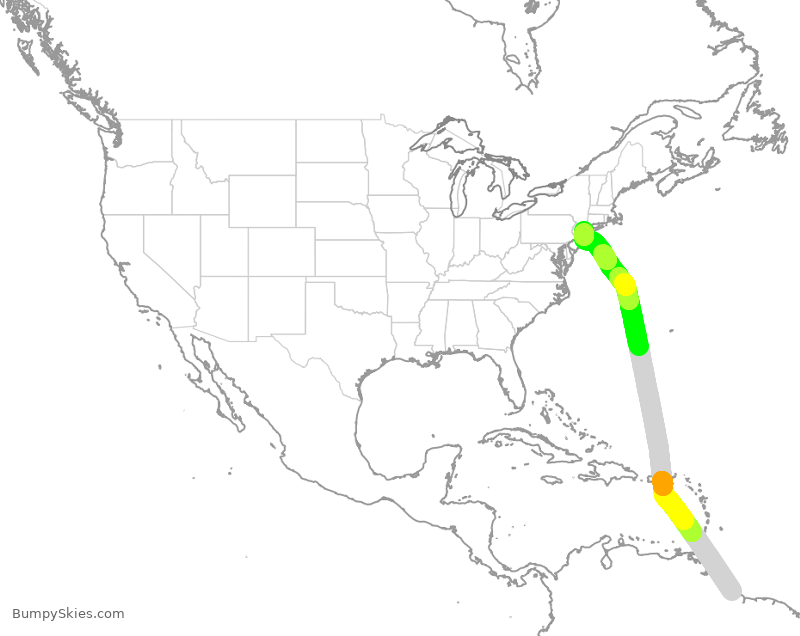 Turbulence forecast map for JBU966, GEO to JFK
