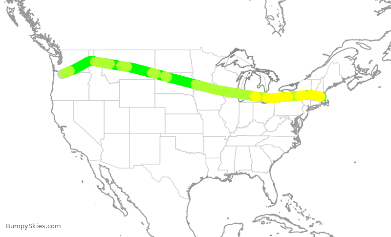 Turbulence forecast map for JBU96, PDX to BOS