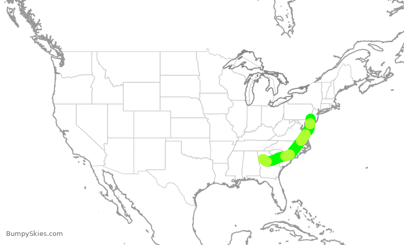 Turbulence forecast map for JIA5015, PHL to ATL