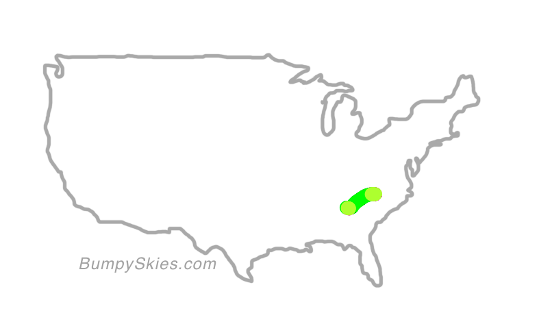 Map of continental US with illustrated flight path and turbulence forecast (described in text below)
