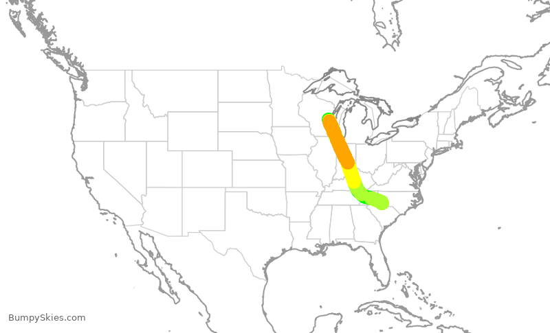 Turbulence forecast map for JIA5021, ATW to CLT