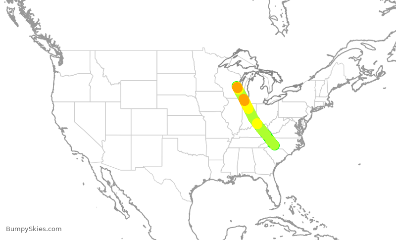 Turbulence forecast map for JIA5021, CLT to ATW