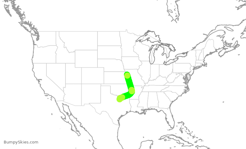 Turbulence forecast map for JIA5021, MCI to DFW