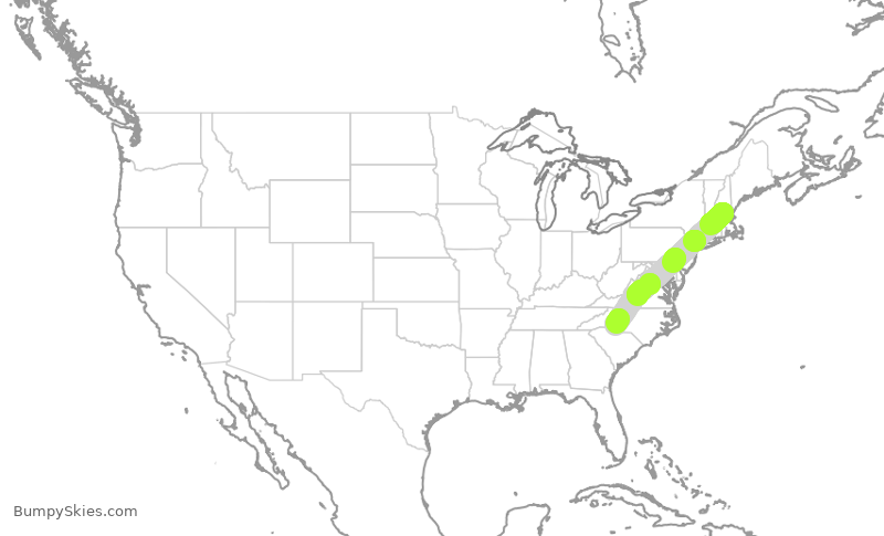 Turbulence forecast map for JIA5035, MHT to CLT