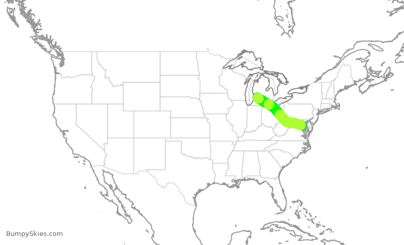 Turbulence forecast map for JIA5039, GRR to DCA
