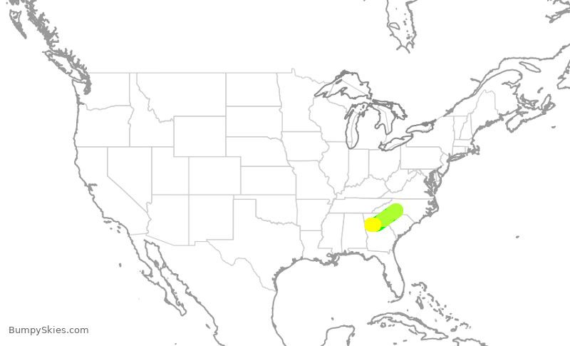 Turbulence forecast map for JIA5040, ATL to CLT