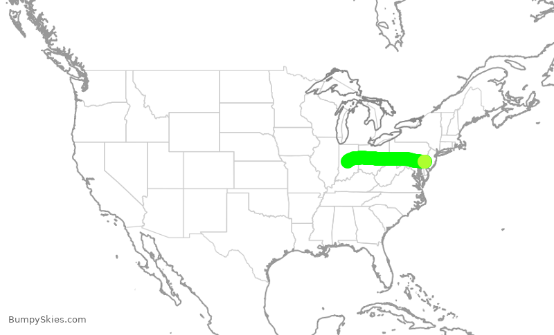 Turbulence forecast map for JIA5040, PHL to IND