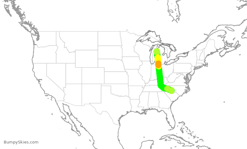 Turbulence forecast map for JIA5041, TVC to CLT