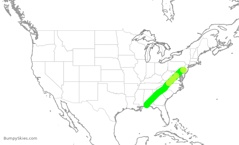 Turbulence forecast map for JIA5047, PHL to PNS