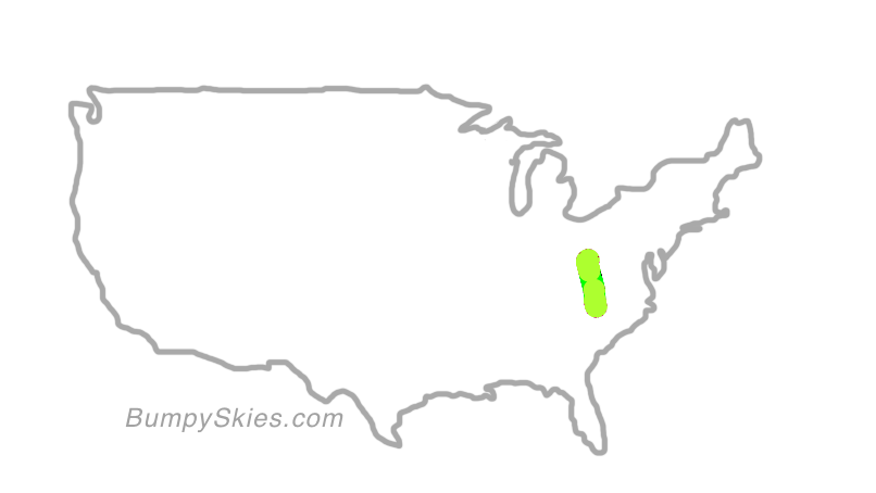 Map of continental US with illustrated flight path and turbulence forecast (described in text below)
