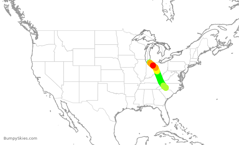 Turbulence forecast map for JIA5053, CLT to SBN