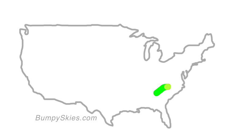Map of continental US with illustrated flight path and turbulence forecast (described in text below)
