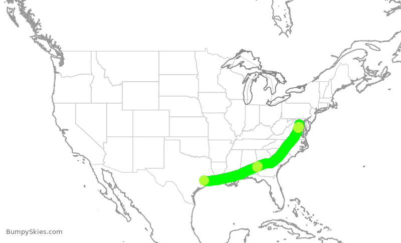 Turbulence forecast map for JIA5055, IAH to DCA