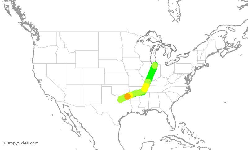 Turbulence forecast map for JIA5056, SBN to DFW
