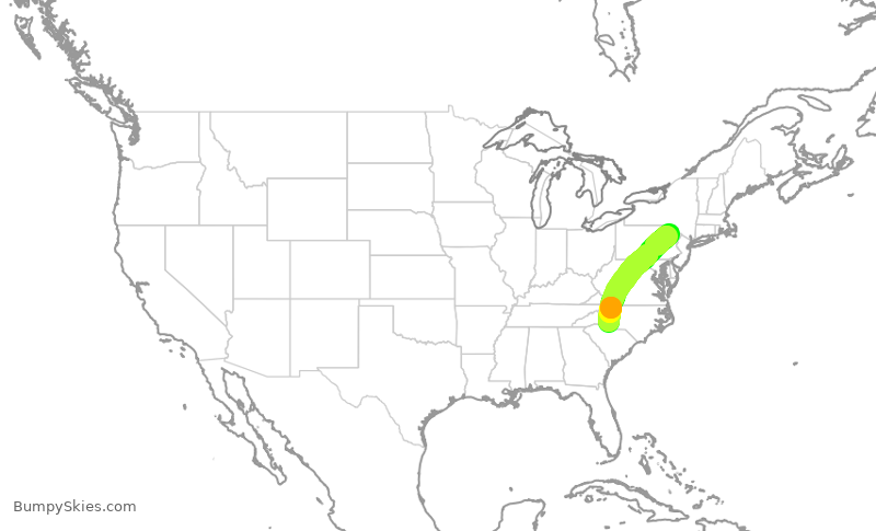 Turbulence forecast map for JIA5057, CLT to AVP