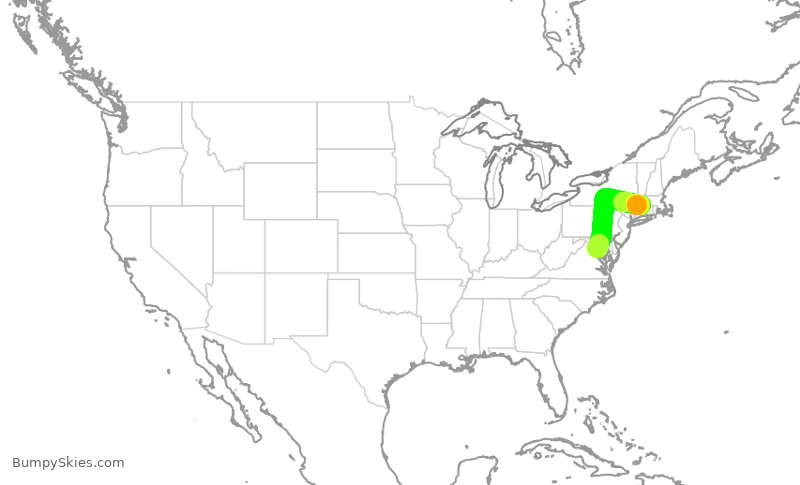 Turbulence forecast map for JIA5059, BDL to DCA