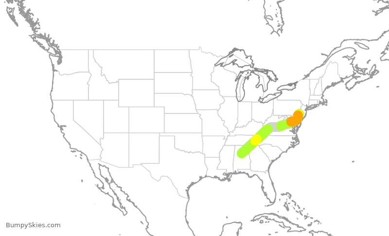 Turbulence forecast map for JIA5060, BHM to PHL