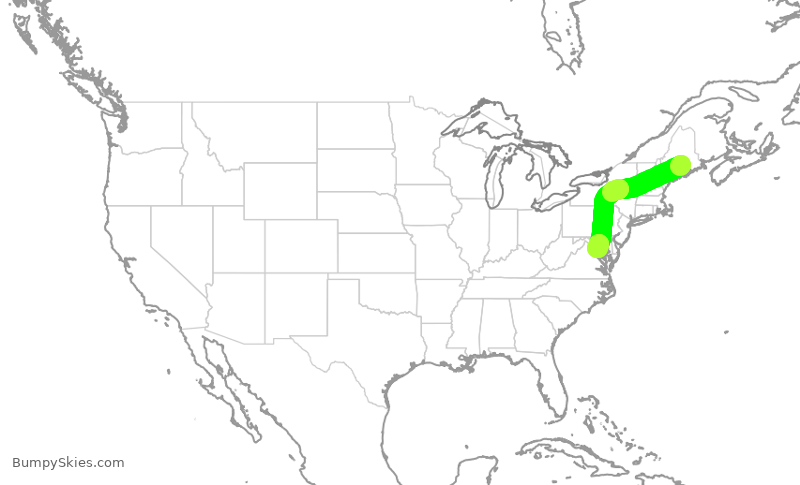 Turbulence forecast map for JIA5061, BGR to DCA