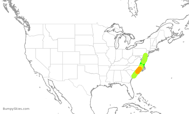 Turbulence forecast map for JIA5068, PHL to CHS