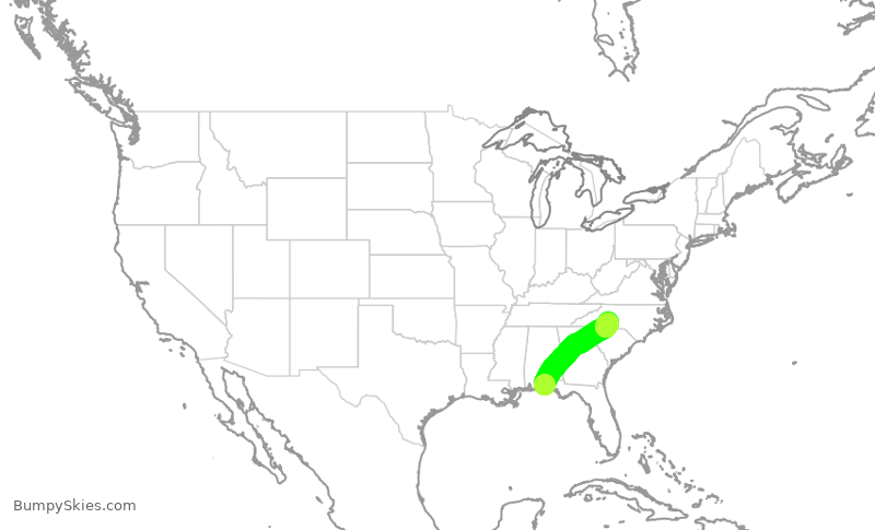 Turbulence forecast map for JIA5069, VPS to CLT