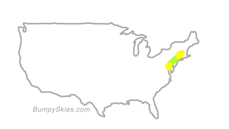 Map of continental US with illustrated flight path and turbulence forecast (described in text below)