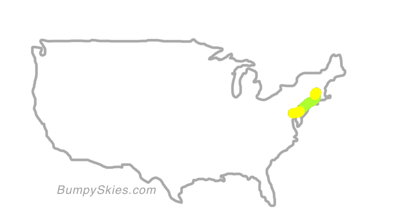 Map of continental US with illustrated flight path and turbulence forecast (described in text below)