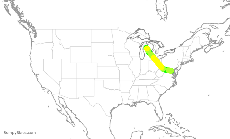 Turbulence forecast map for JIA5071, TVC to DCA