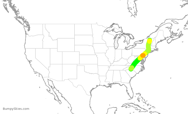 Turbulence forecast map for JIA5072, BTV to CLT