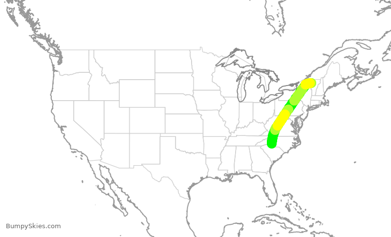 Turbulence forecast map for JIA5072, CLT to BTV