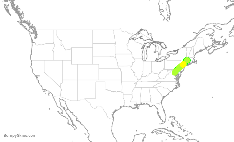 Turbulence forecast map for JIA5073, BDL to DCA