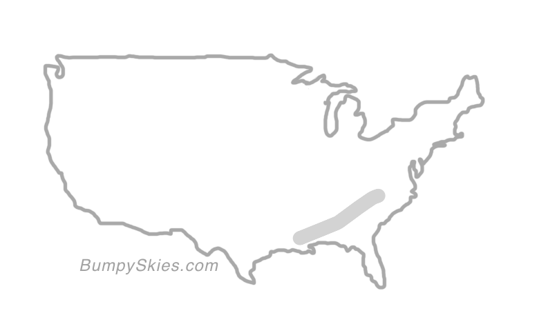 Map of continental US with illustrated flight path and turbulence forecast (described in text below)