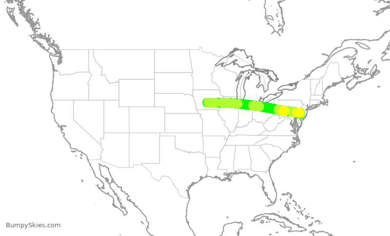 Turbulence forecast map for JIA5075, DSM to PHL