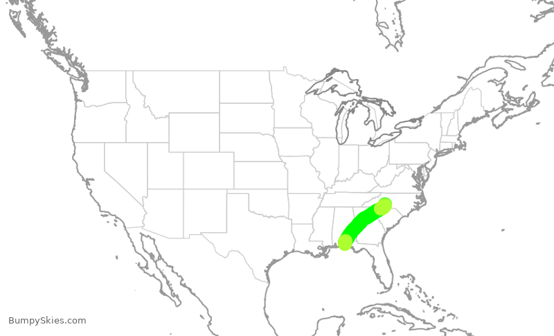 Turbulence forecast map for JIA5077, VPS to CLT