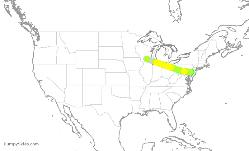 Turbulence forecast map for JIA5079, MSN to PHL