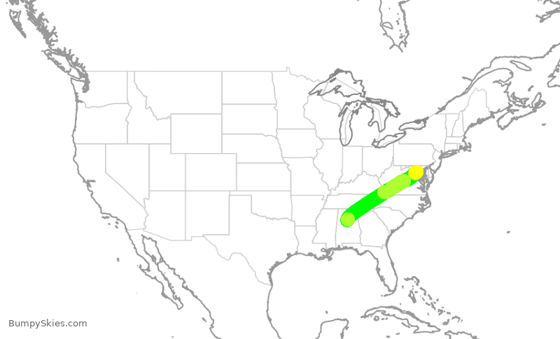 Turbulence forecast map for JIA5080, DCA to BHM