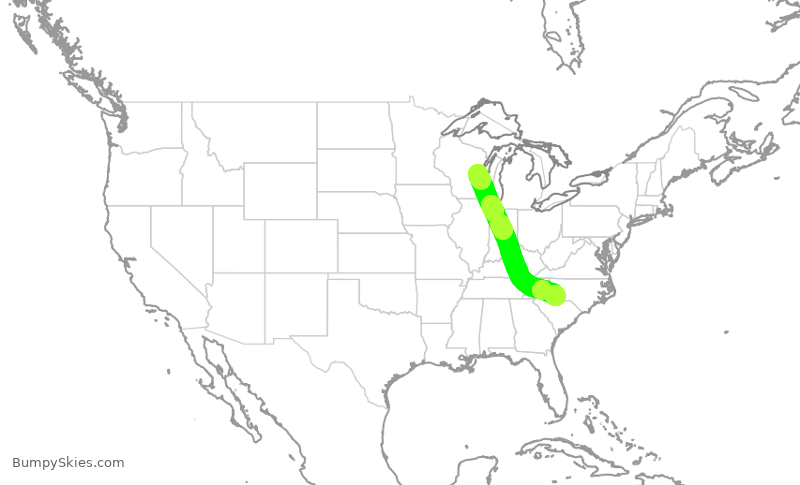 Turbulence forecast map for JIA5081, ATW to CLT