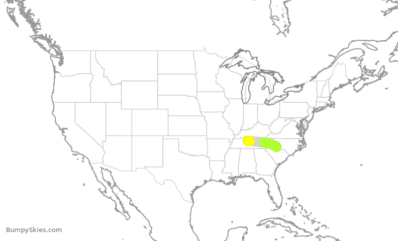 Turbulence forecast map for JIA5082, BNA to CLT