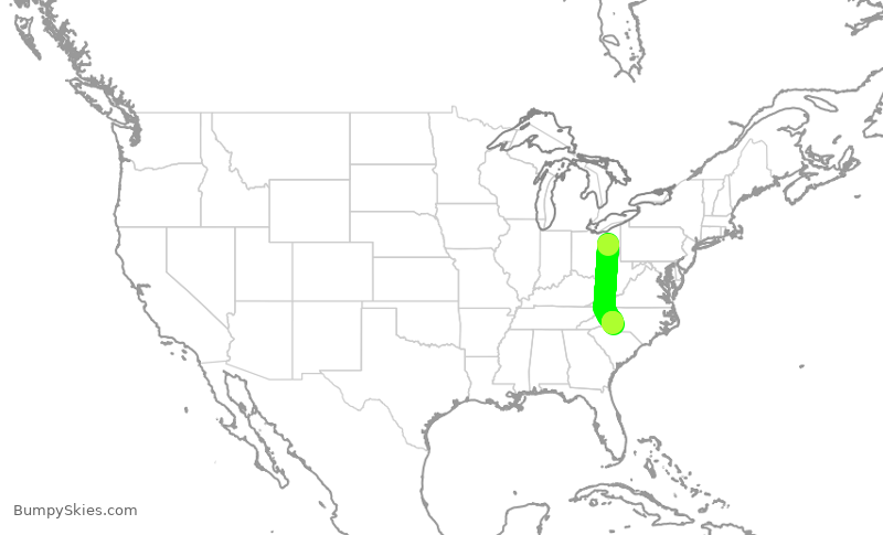 Turbulence forecast map for JIA5082, CAK to CLT