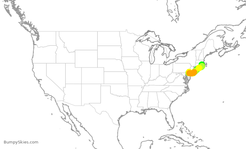 Turbulence forecast map for JIA5083, PVD to PHL