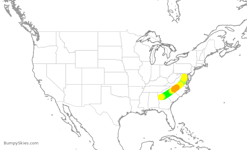 Turbulence forecast map for JIA5084, ATL to DCA