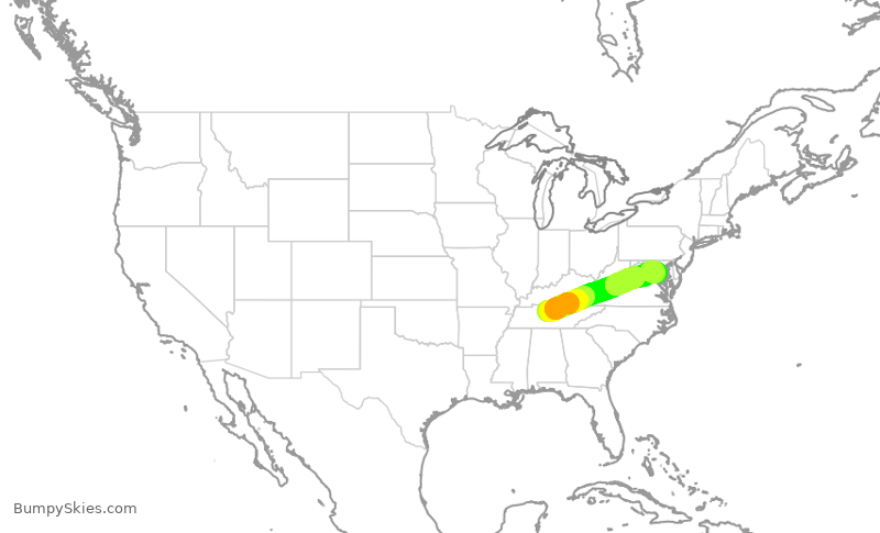 Turbulence forecast map for JIA5085, BNA to DCA