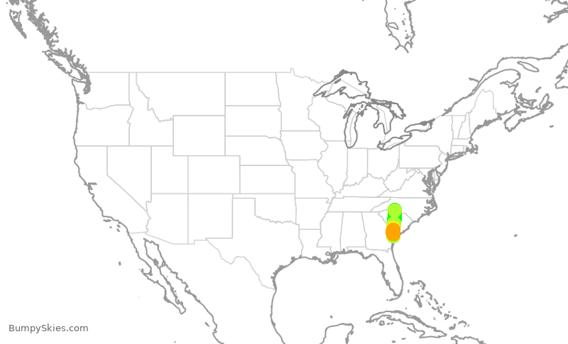 Turbulence forecast map for JIA5087, CLT to SAV