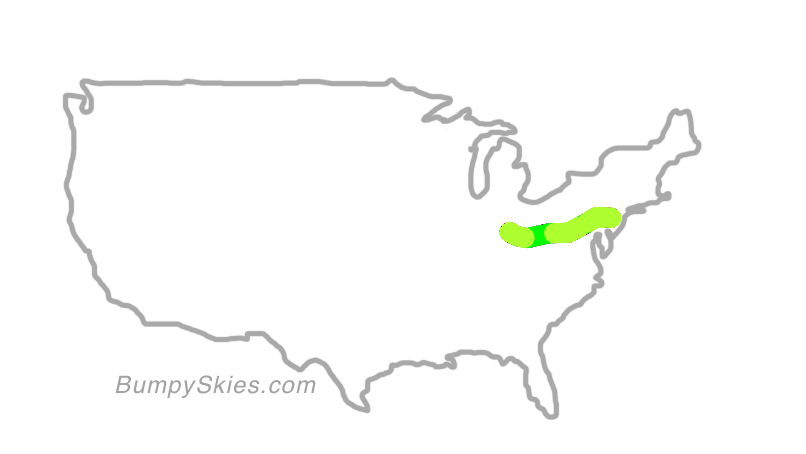 Map of continental US with illustrated flight path and turbulence forecast (described in text below)