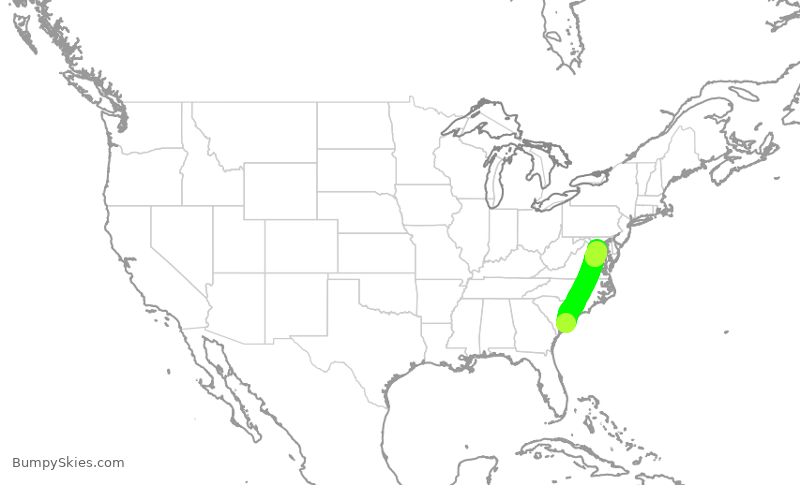 Turbulence forecast map for JIA5090, CHS to DCA