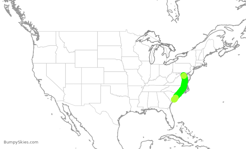 Turbulence forecast map for JIA5090, DCA to CHS