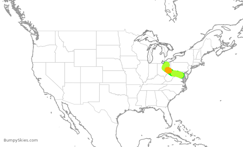 Turbulence forecast map for JIA5091, CLE to DCA