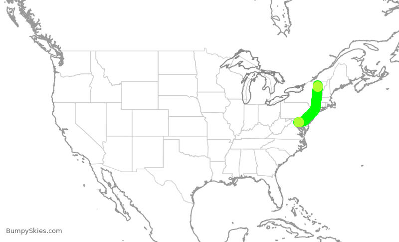 Turbulence forecast map for JIA5092, DCA to BTV